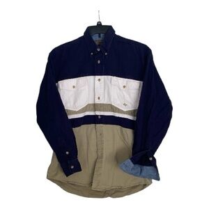 ROPER Mens Sz M Button Up Shirt Blue Beige Olive Color-blocks Casual Outdoors